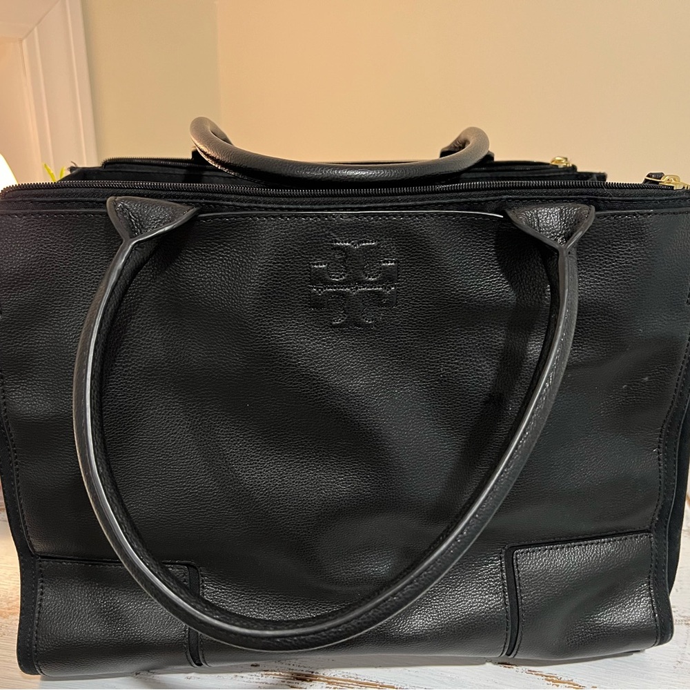 TORY BURCH LARGE BLACK LEATHER ELLA TOTE